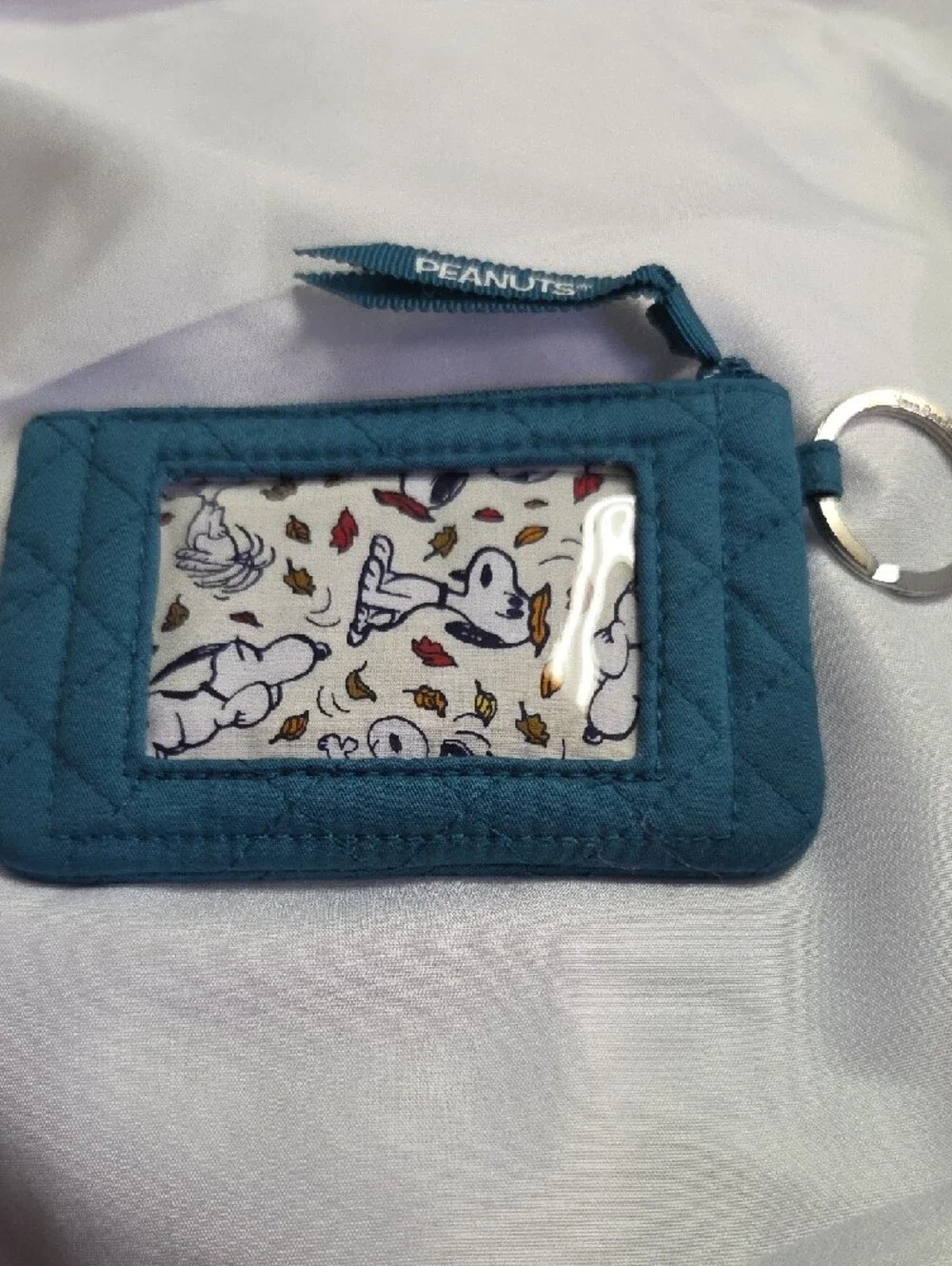 Vera Bradley Teal Quilted Peanuts Embroidered Key Pouch - Picture 2 of 4